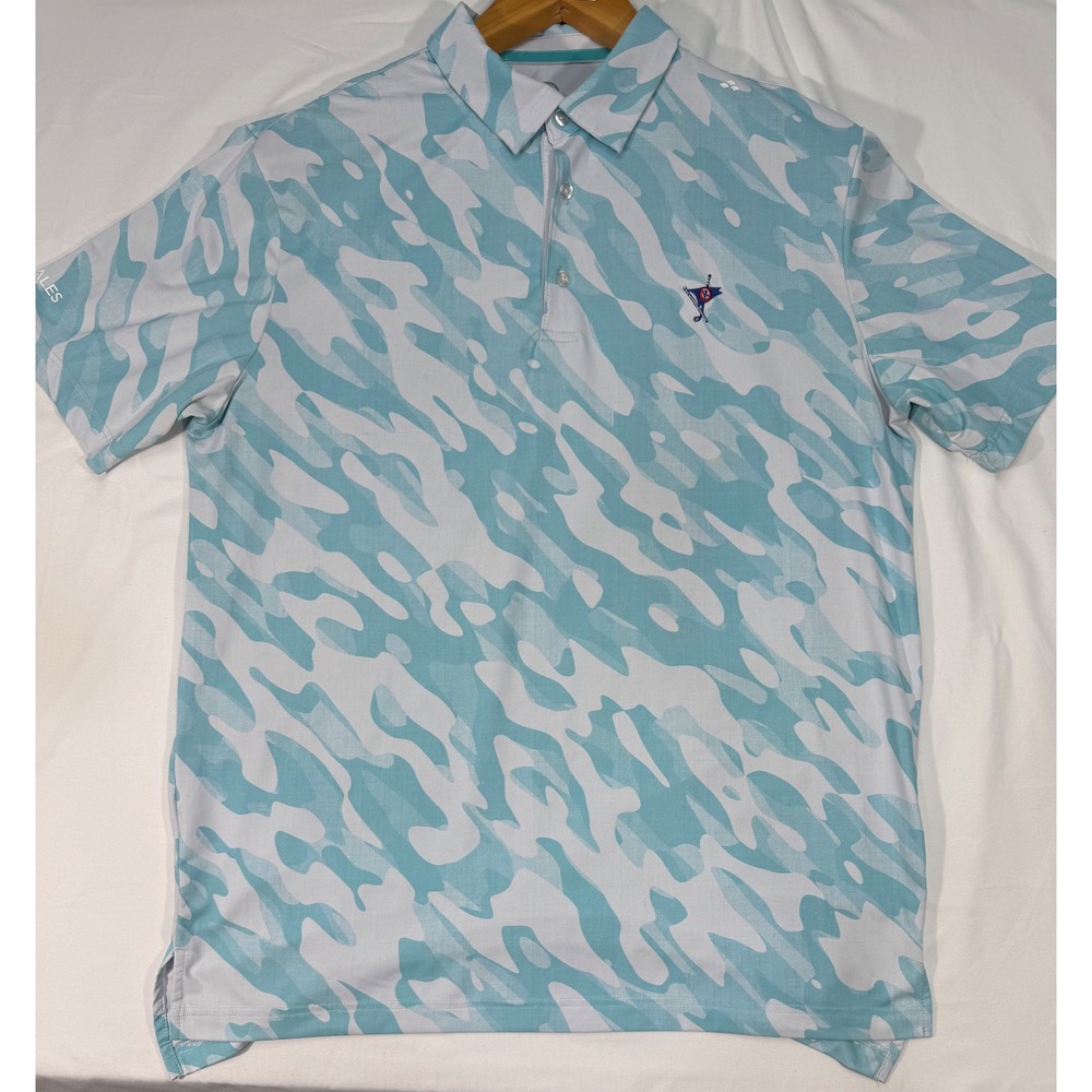 Scales Performance Gear Mens XL Blue White Camo Short Sleeve Golf Fishing Polo